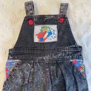 Vintage Buster Brown Overalls 12 Months Baby Dog Cartoon Character Denim Black